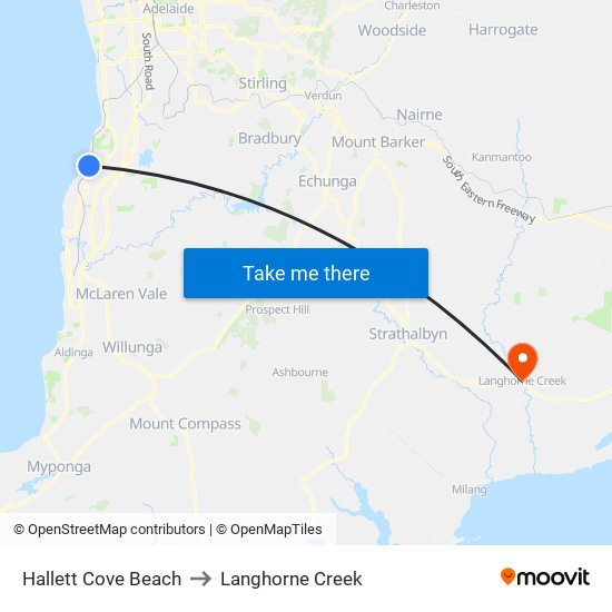 Hallett Cove Beach to Langhorne Creek map