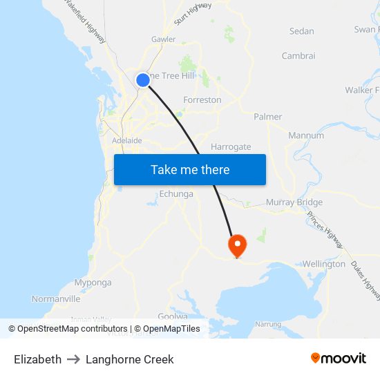 Elizabeth to Langhorne Creek map