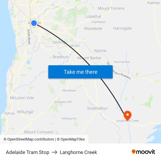 Adelaide Tram Stop to Langhorne Creek map