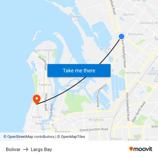 Bolivar to Largs Bay map