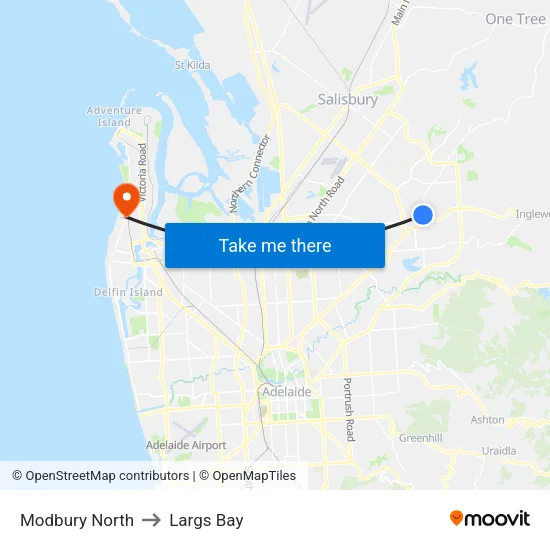 Modbury North to Largs Bay map