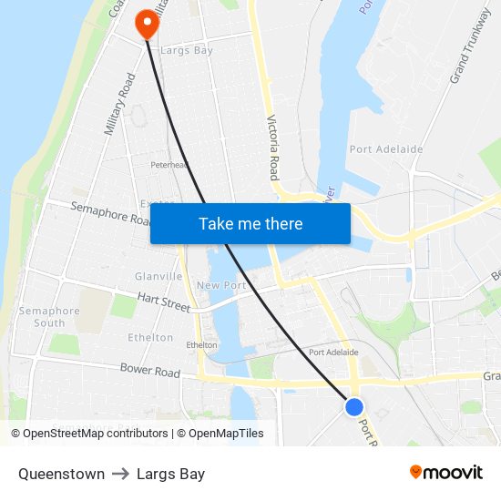 Queenstown to Largs Bay map