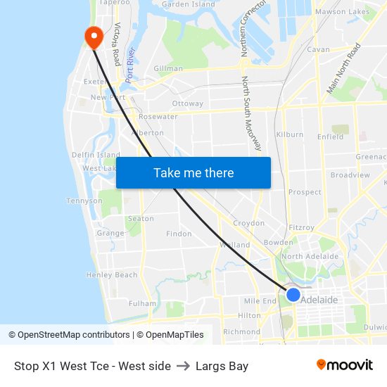 Stop X1 West Tce - West side to Largs Bay map