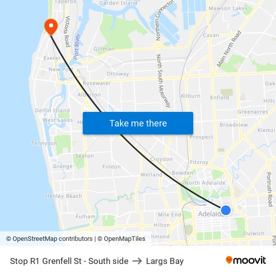 Stop R1 Grenfell St - South side to Largs Bay map