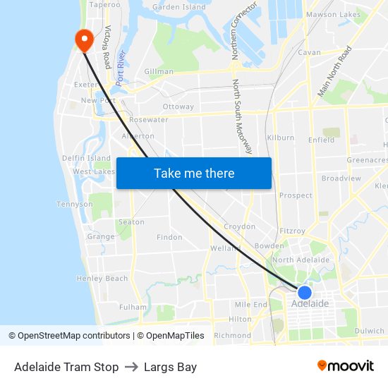 Adelaide Tram Stop to Largs Bay map