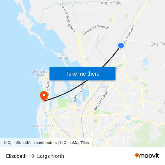 Elizabeth to Largs North map