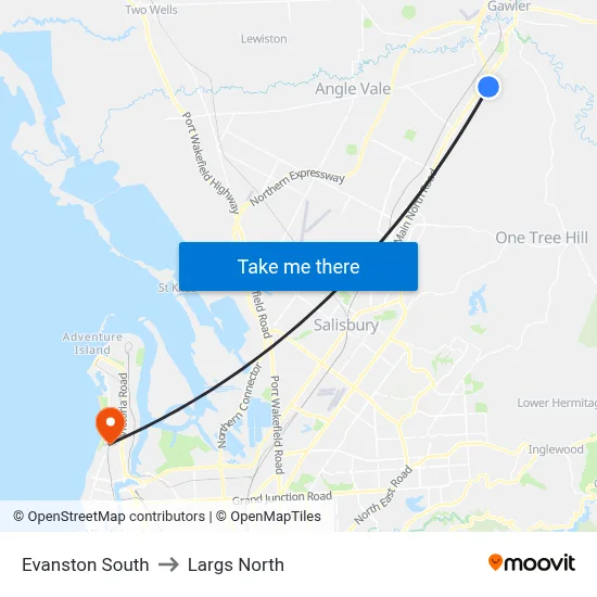 Evanston South to Largs North map