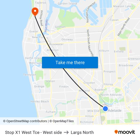 Stop X1 West Tce - West side to Largs North map