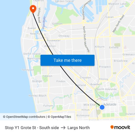 Stop Y1 Grote St - South side to Largs North map