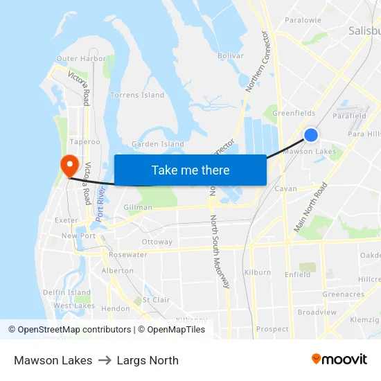 Mawson Lakes to Largs North map