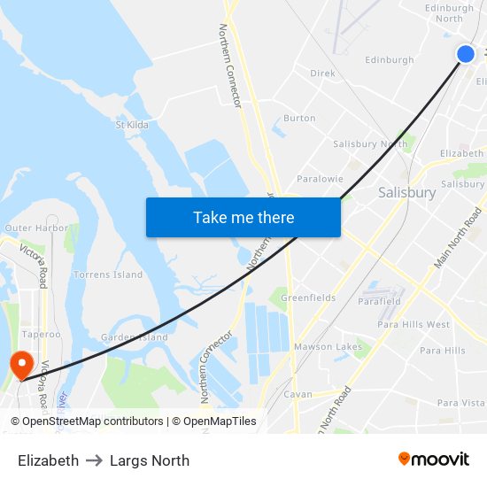 Elizabeth to Largs North map