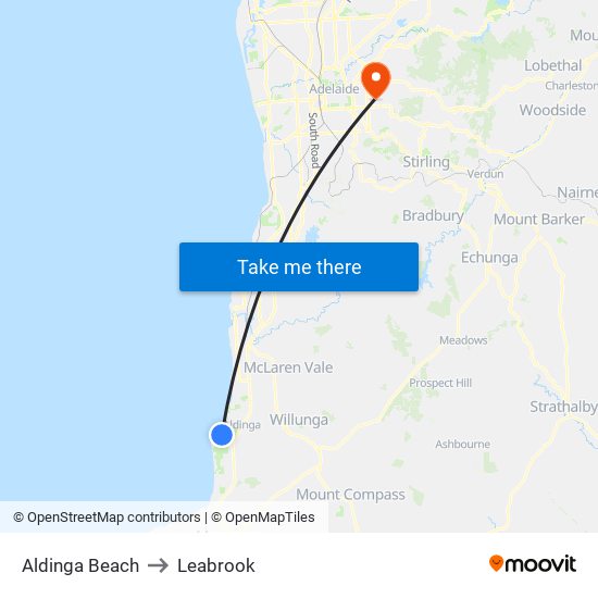 Aldinga Beach to Leabrook map