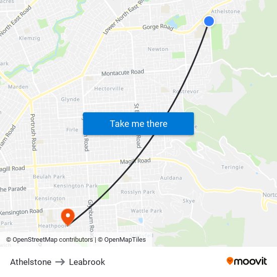 Athelstone to Leabrook map