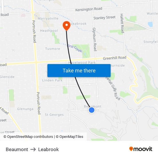 Beaumont to Leabrook map