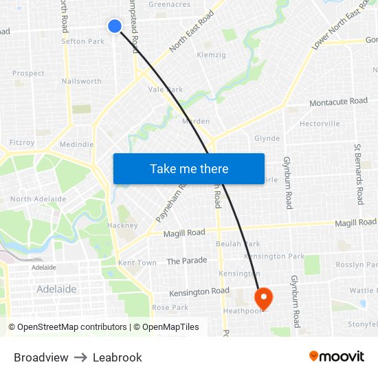 Broadview to Leabrook map