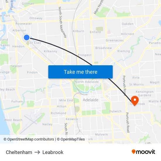 Cheltenham to Leabrook map