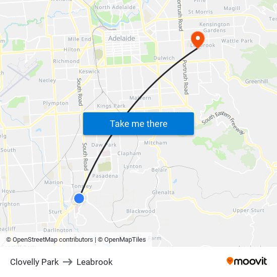 Clovelly Park to Leabrook map