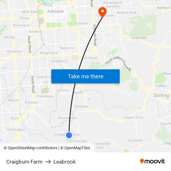Craigburn Farm to Leabrook map