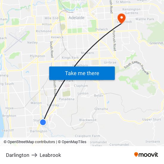 Darlington to Leabrook map