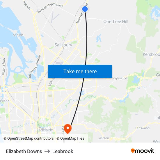 Elizabeth Downs to Leabrook map
