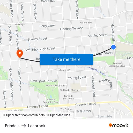 Erindale to Leabrook map