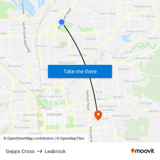 Gepps Cross to Leabrook map