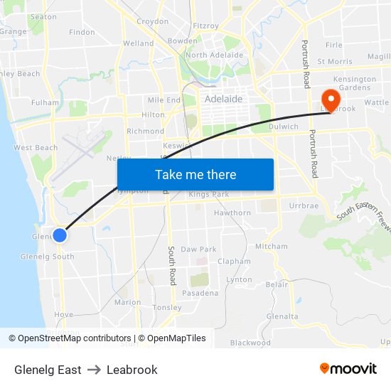 Glenelg East to Leabrook map