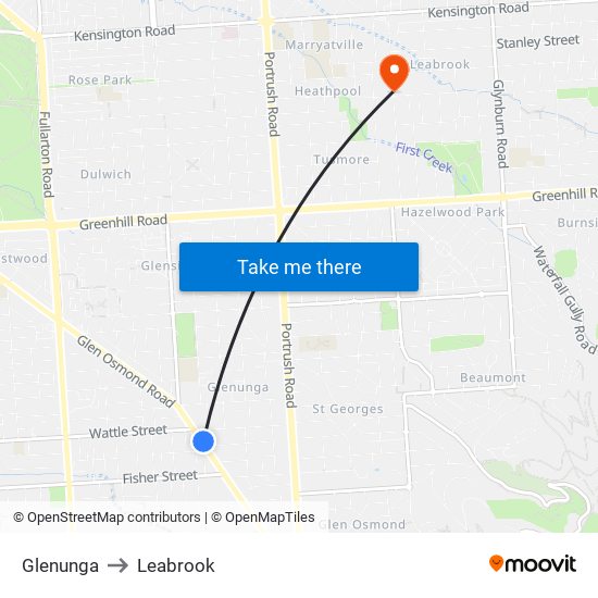 Glenunga to Leabrook map