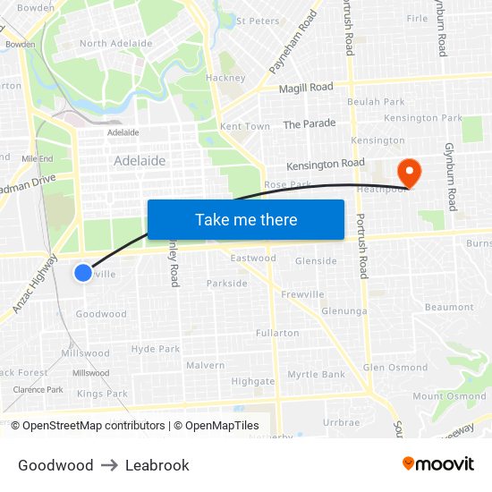 Goodwood to Leabrook map