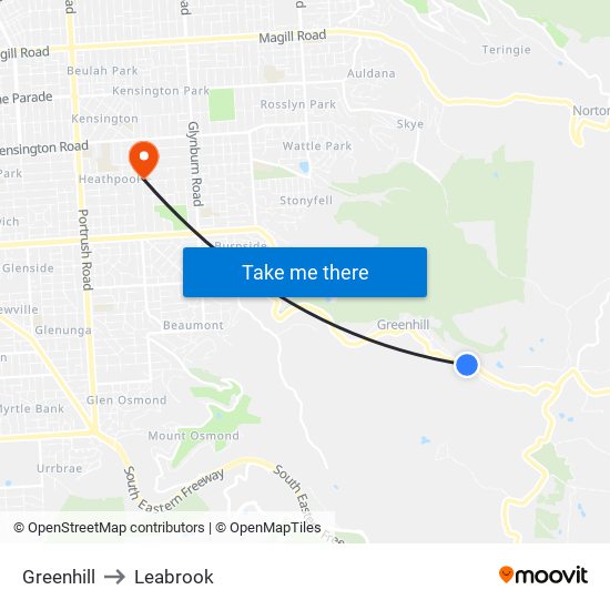 Greenhill to Leabrook map