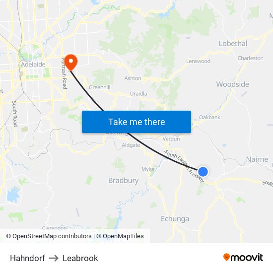 Hahndorf to Leabrook map
