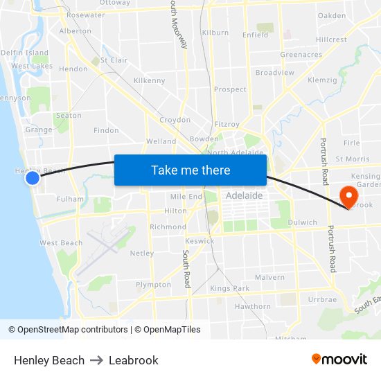 Henley Beach to Leabrook map