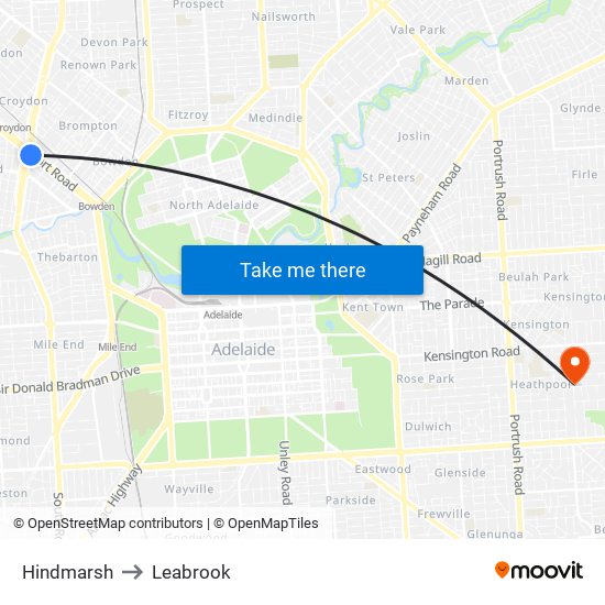 Hindmarsh to Leabrook map