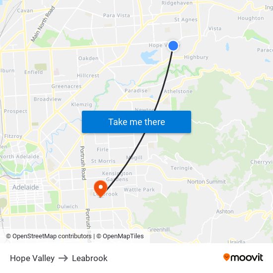 Hope Valley to Leabrook map