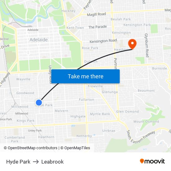 Hyde Park to Leabrook map