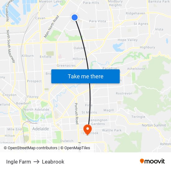 Ingle Farm to Leabrook map