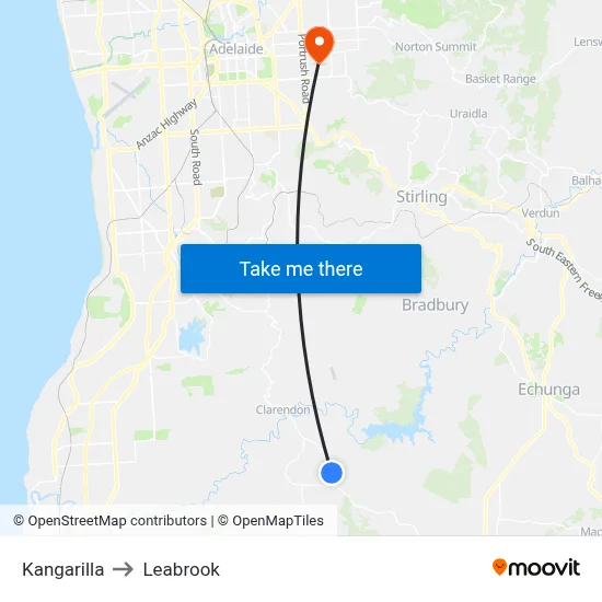 Kangarilla to Leabrook map