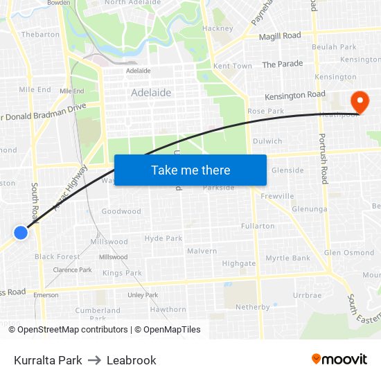 Kurralta Park to Leabrook map