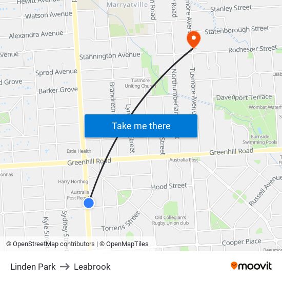 Linden Park to Leabrook map