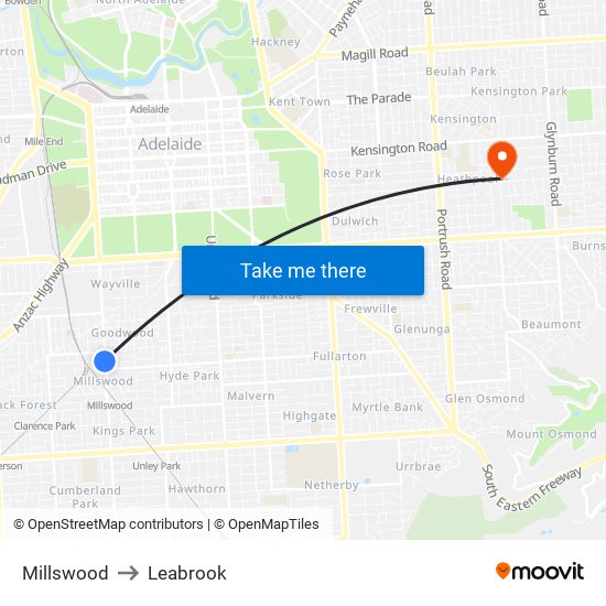 Millswood to Leabrook map