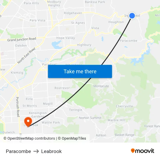 Paracombe to Leabrook map