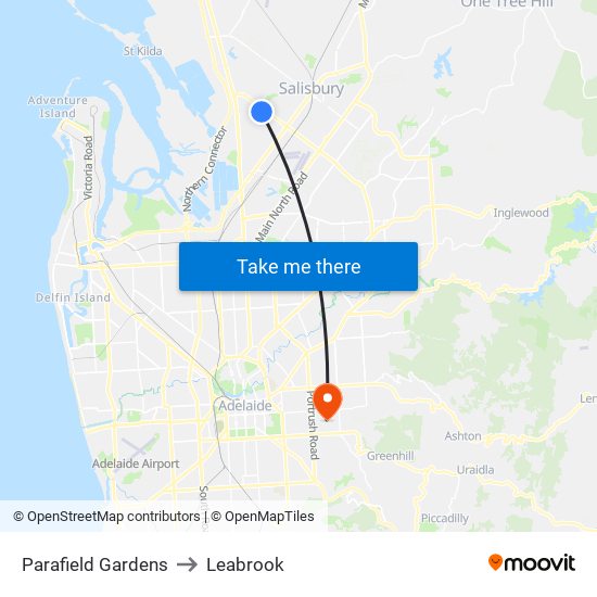 Parafield Gardens to Leabrook map