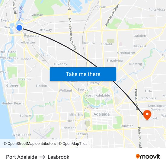 Port Adelaide to Leabrook map