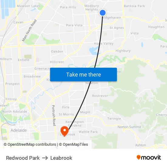 Redwood Park to Leabrook map