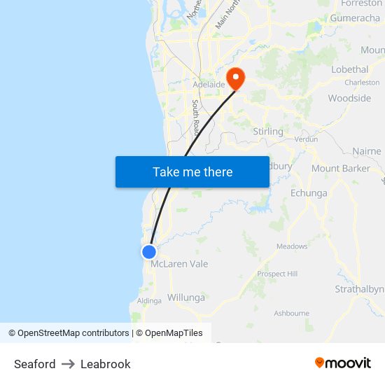 Seaford to Leabrook map