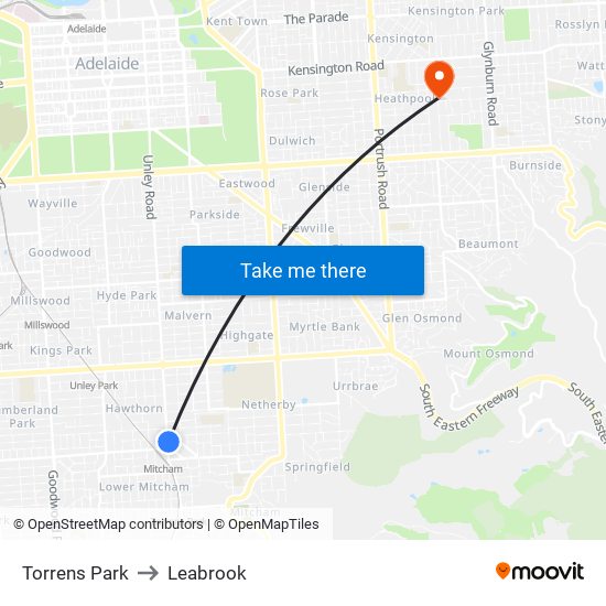 Torrens Park to Leabrook map