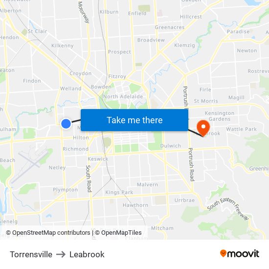 Torrensville to Leabrook map