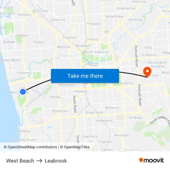 West Beach to Leabrook map