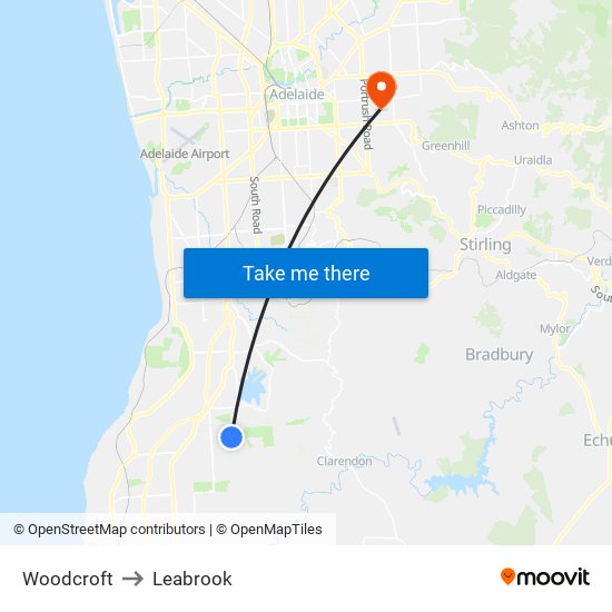 Woodcroft to Leabrook map