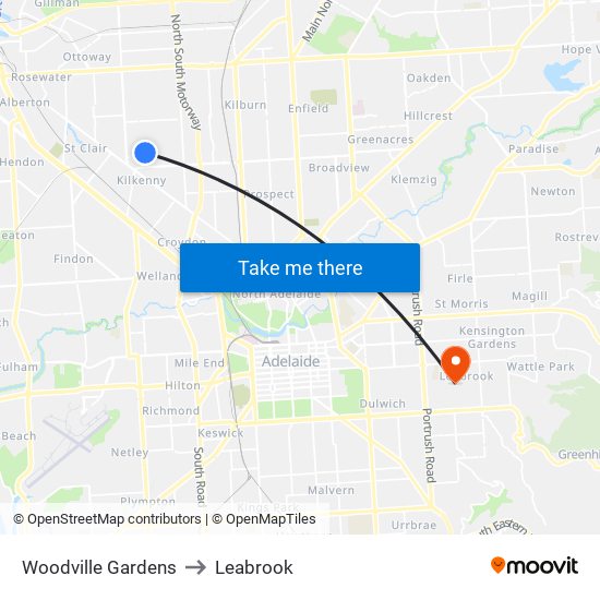 Woodville Gardens to Leabrook map